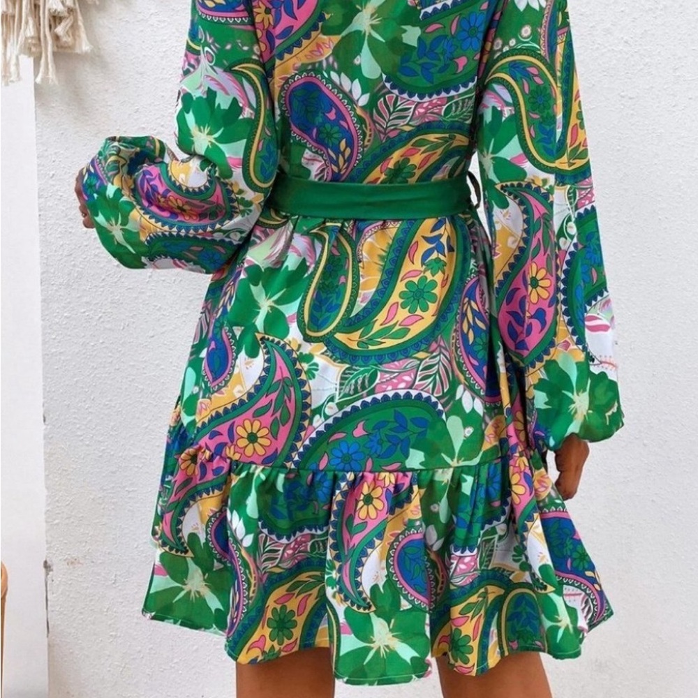 Green boho Womens Paisley Print min Dress